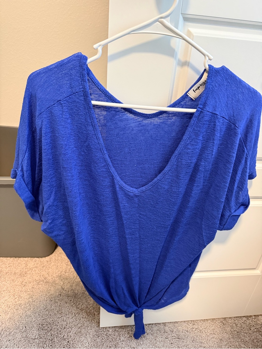 Impressions Royal Blue V-Neck Knot-Front Crop Top